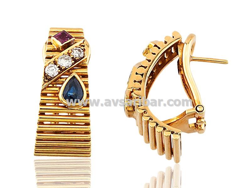 18K GOLD - DIAMOND SAPHIRE and RUNY RING and EAR RING SET