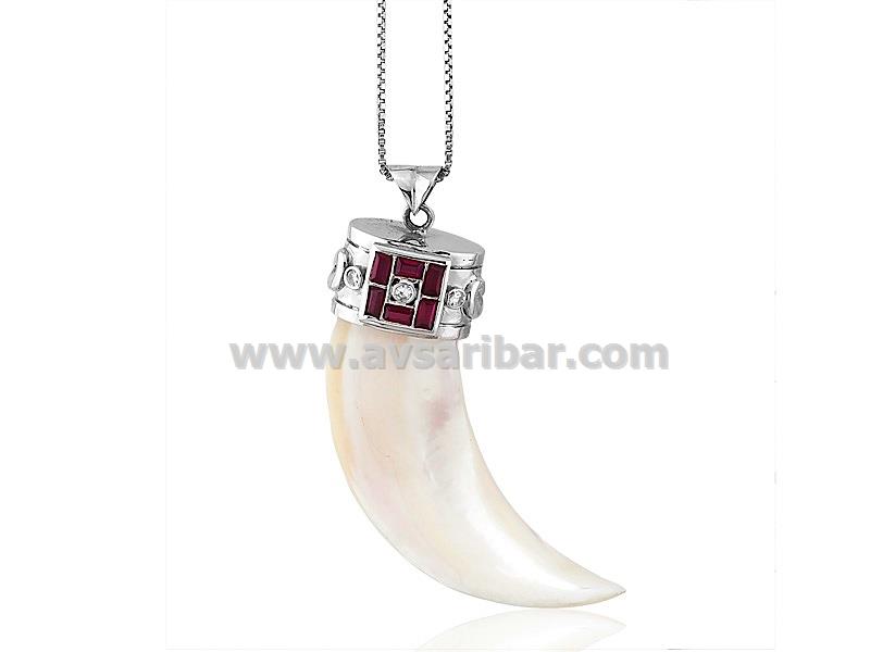 18K GOLD - DIAMOND RUBY and TIGER TOOTH PENDANT 